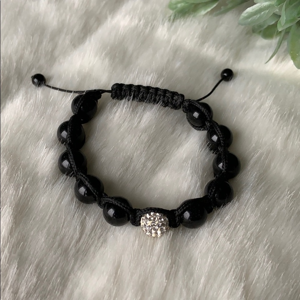 Unisex bracelet. Black & 1 rhinestone ball